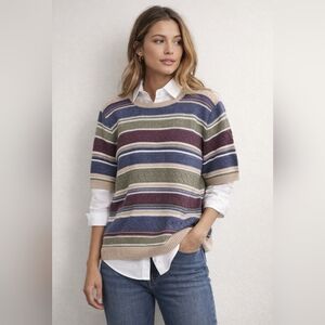 Alfred Dunner Multi-Stripe Crewneck Sweater in Blue, Olive, Plum, Beige